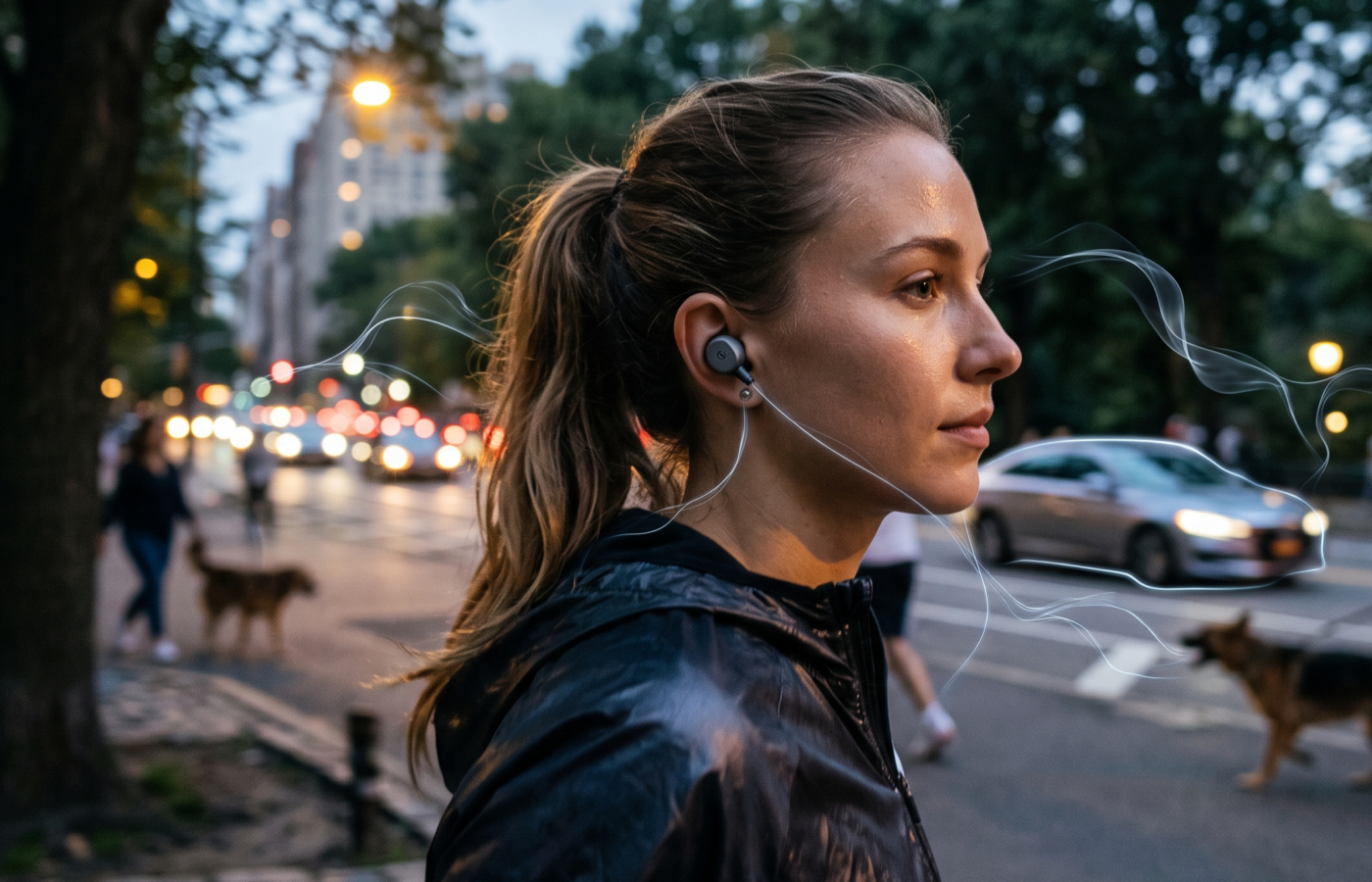 frau mit in ear kopfhörer ki generiert