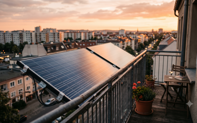 zwei solarpaneele auf einem balkongeländer